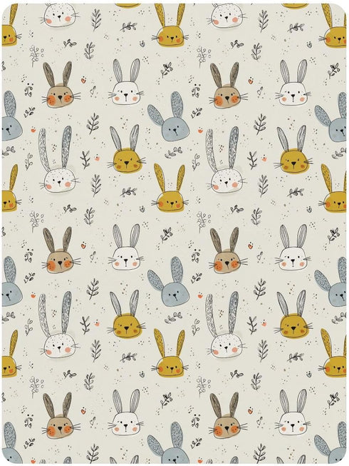 miaozhen 1 Pack 52x28 Cotton Baby Crib Sheets Ultra Soft Cartoon Long Ear Bunnies Cute Unisex Child Crib Sheets