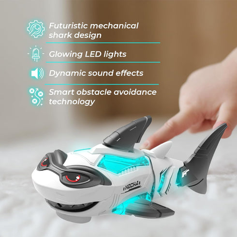 puzgic 3 4 5 6 7 8 Shark Toy Interactive Crawling Shark Toys with Music and Lights for Kids, Auto-Direction Change
