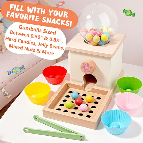 QimuMku 9.6" Counting 3 4 5 4-8, Wooden Gumball Machine Montessori Toys for Years Old Boys Girls, Toddler Preschool