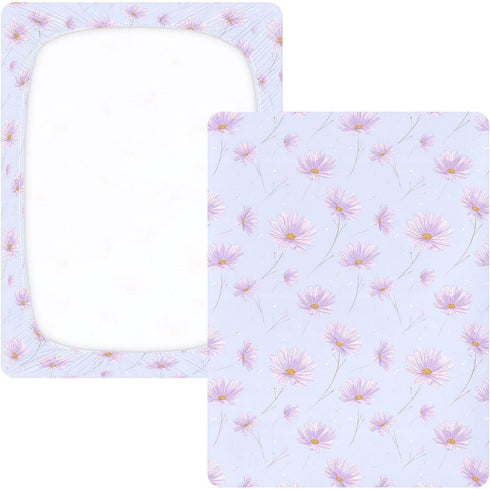 miaozhen 1 Pack 52x28 Cotton Baby Crib Sheets Ultra Soft Daisy Flower Pastel Purple Playard Mattress Sheets for Nursery
