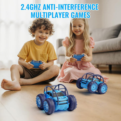 360 2.4Ghz 4WD 3-12 Amphibious Remote Control Car, Rechargeable RC Cars & Remote Rotating Flips All Terrain Stunt Car