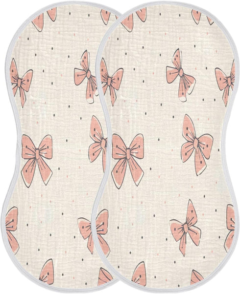 YETTASBIN Light Pink Bow Muslin Baby Burp Cloth, Super Soft Absorbent Cotton Burp Rag Baby Bibs Feeding Cloth
