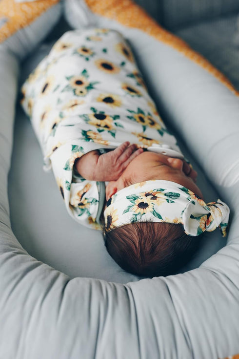 Set, (0-6 Sunflower Swaddle and Headband Handmade Stretchy Soft Cotton m Headband, Sunflower)
