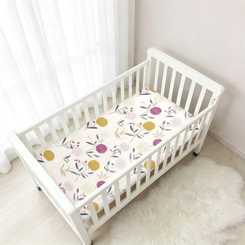 miaozhen 1 Pack 52x28 Cotton Baby Crib Sheets for Boys Girls Ultra Soft Snowfall Berry Cream and Gold Crib Mattress
