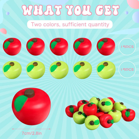 30 Supplies(2.8 Inch) Chalyna Pieces Fruit Stress Ball Red and Green Fruit Stress Relief Squeeze Balls Squeeze Finger