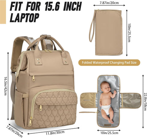 Xocvji Backpack Backpack Diaper Bag with Portable Changing Pad, Large Wide-Open Baby Diaper Bag with Insulated Pockets