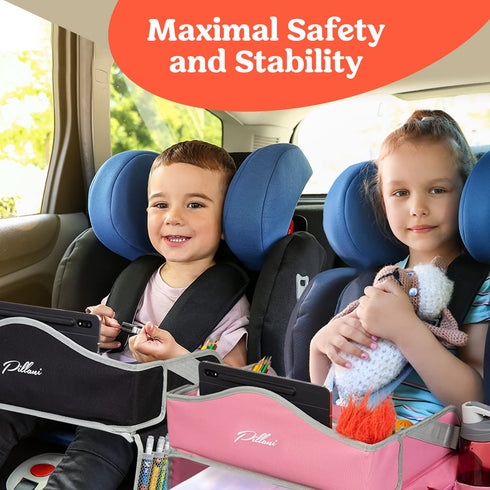 PILLANI Kids Travel Tray for Car - Toddler Car Activities, Car Seat Tray with Activity Sheets & Pens, Road Trip