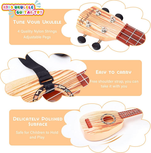 17 Inch Kids Ukulele Guitar Toy, 4 Strings Mini Musical Instrument for Toddler Beginner with Picks/Strap