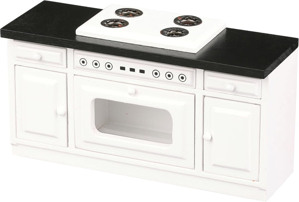 Wooden Dollhouse Kitchen Stove, Mini White Oven with Burners and Range, 1:12