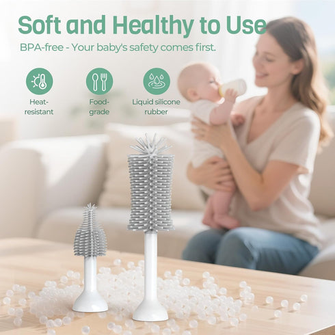 S02 Set, IPX7 SEANCHEER Electric Bottle Brush Portable Baby Bottle Brush Cleaner, AA Battery-Powered & Waterproof