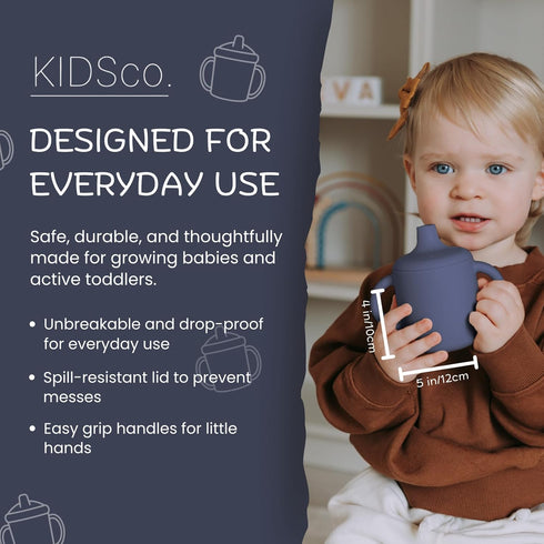 (2 Pack) 6+ KIDSco. Silicone Sippy Cups Soft Spout & Easy Grip Handles for Babies months, Plastic Free, Toxic Free