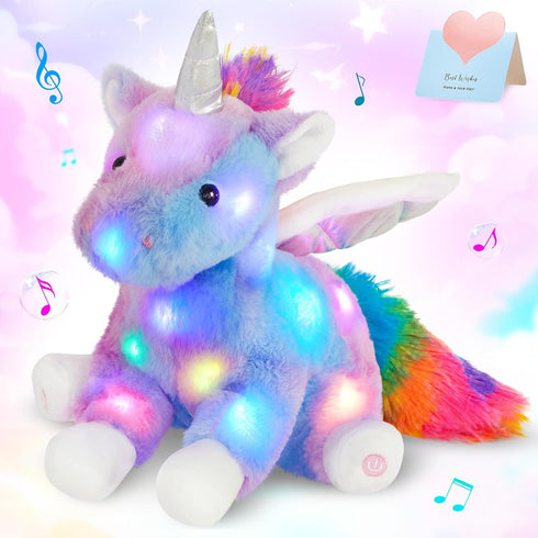 16.5" Light up Musical Unicorn Stuffed Animal Glowing Singing Rainbow Unicorn Soft