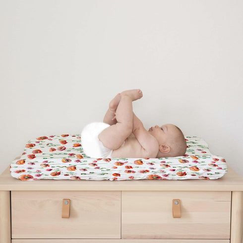 Watercolor Poppy Floral Changing Pad Covers, Red Poppy Flowers Sheets for Boys Girls, 32''x16''