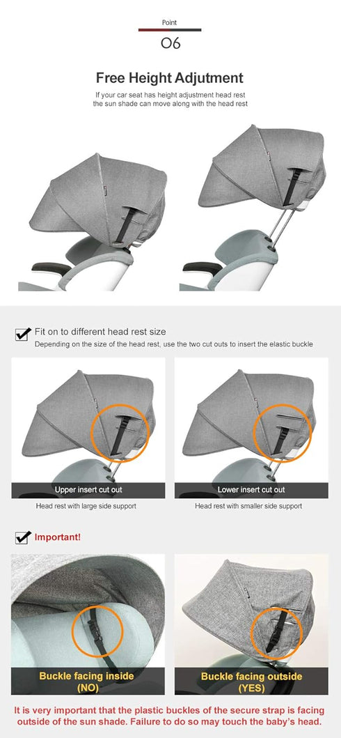 Black Car Seat Sun Shade Extender Canopy