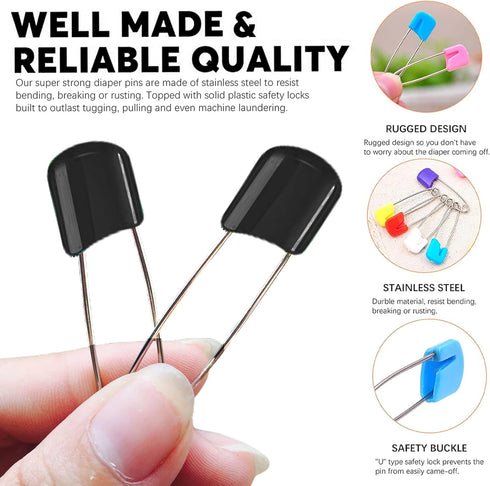 Lxnoap 10-Pack Stainless Steel Baby Safety Pins (Black)