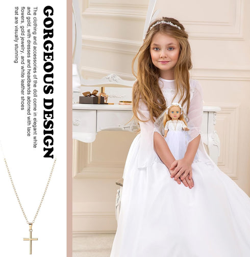RoundFunny 7 18 Inches Communion 18 Inches Pcs American Doll Clothes Outfit First Dress with Matching Headband Veil