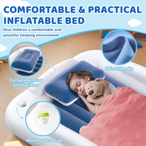 60 Inches Cozy Set Inflatable Toddler Travel Bed - Portable Toddler Bed for Travel with Safety Sides - Kids Air