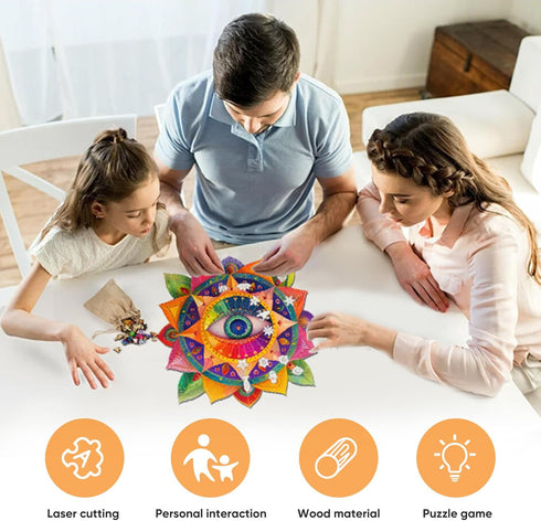 500 16.5'' 16.4'' Mys Aurora Mandala Wooden Puzzles for Adults, Piece Unique Shaped Wood Evil Eye Jigsaw Puzzles