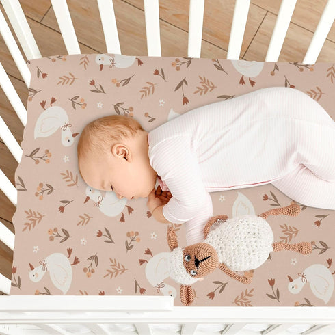 Takiito 28x52 Cute Goose Flowers Crib Sheet for Boys Girls, Super Soft Breathable Fitted Crib Sheet for Standard Crib
