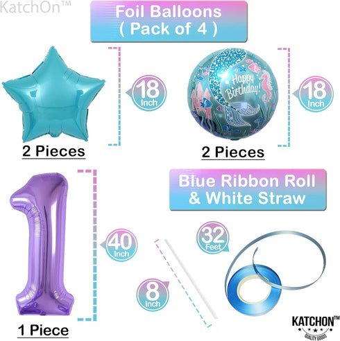 Mermaid First Birthday Decorations for Girl, 40 Inch 1 Balloon, Glitter One Banner for Mermaid Party