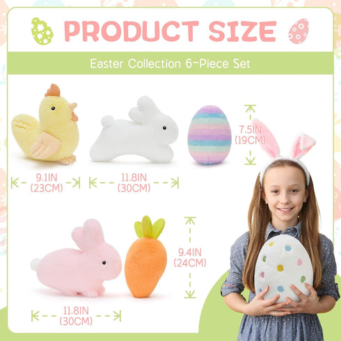 6 Pack Set MaoGoLan Plush Pillow Easter Stuffed Animals Bulk with Rabbit Shaped Throw Pillows Easter Egg Plush for Kids