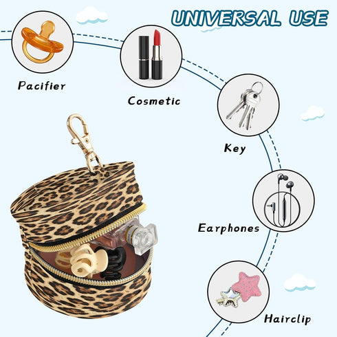 Nesatuwa Cheetah Leopard Print Pacifier Holder Case with Clip Portable Small Travel Pacifier Pouch for Mom Bag Zipper