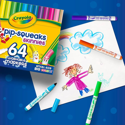 Crayola Pip-Squeaks Skinnies Washable Markers (64ct) - Mini Coloring Markers for Kids Craft Supplies