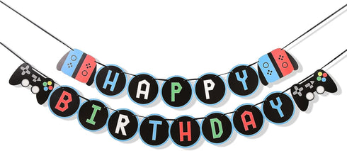 Video Games Birthday Banner, Happy Birthday Decorations for Video Games 1st Birthday, Blue and Red