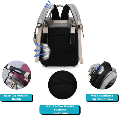 Sweet BB Backpack Baby Diaper with Changing Pad, Waterproof, USB Port, Large Capacity (Gray)