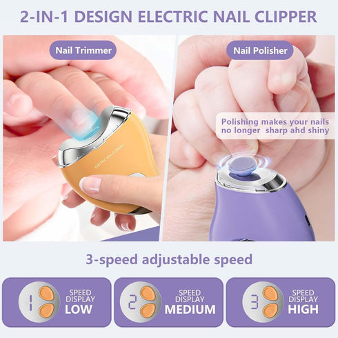 Jjkygmw Trimmer Polisher3 Electric Nail with LED Light, Safe and Easy to Use, Fingernail Cutter with Speeds Adjustable