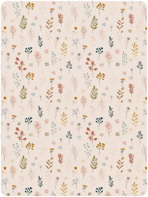 miaozhen 1 Pack 52x28 Cotton Crib Sheets for Baby Boys Girls Soft Stretchy Cute Cartoon Forestland Herbs Beige Crib