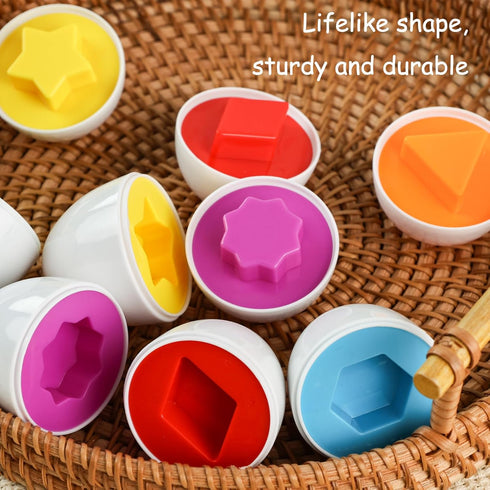 HANSGO 6PCS Matching Egg Shape Sorter Toy for Toddlers 1-3, Educational Toy for Kids, Baby Easter Toy Eggs