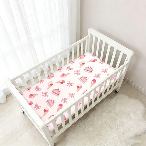 Jynexis 52x28 Cake Ice Cream Pink Print Baby Crib Sheets, Cotton Fitted Crib Sheet, Soft Breathable, Fits Standard