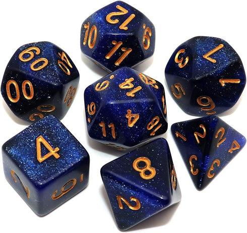 DND Dice Set 7Pcs Dark Blue Mix Black Nebula Dice for Dungeon and Dragons D&D RPG with Dice Bag