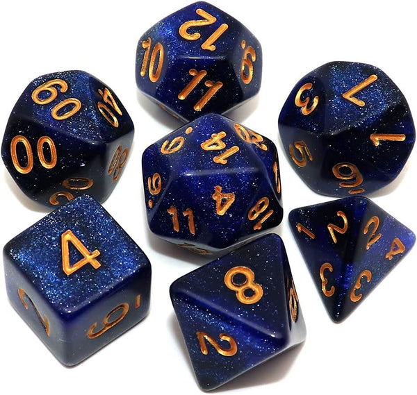 DND Dice Set 7Pcs Dark Blue Mix Black Nebula Dice for Dungeon and Dragons D&D RPG with Dice Bag