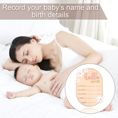 Gosknor Baby Announcement Sign, Wooden Hello World Newborn Welcome Sign Personalized Birth Announcement Board for Baby