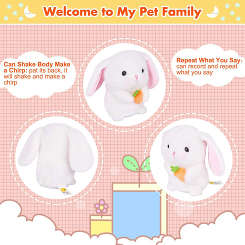 Marsjoy Easter Bunny Talking Robot, 6.3" Interactive Plush Toy, Repeats Words, Dances, and Shakes for Kids