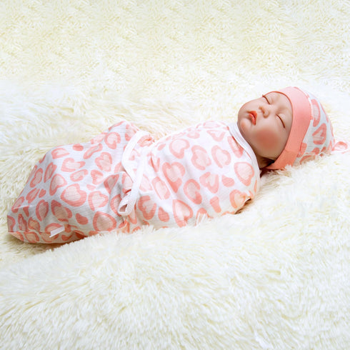 Reborn Baby Dolls Clothes - Pink Heart Swaddle Blanket & Hat Set for 17-22 Inch Dolls