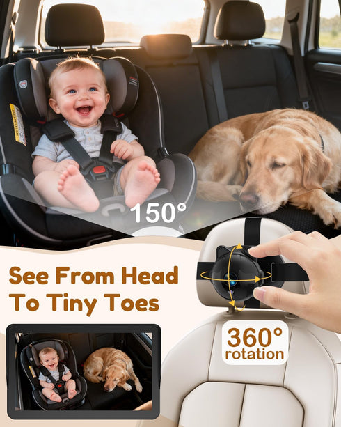 Yakry 7.2-Inch: 3X 5-Min 1080P 150 0-5) HD Baby Camera for Car Larger View, USB Easy to Install, Auto Night Vision
