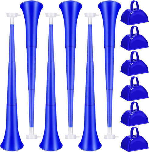 Treela 12 Pcs Collapsible Stadium Horn and Metal Cowbells 24 Inch Vuvuzela