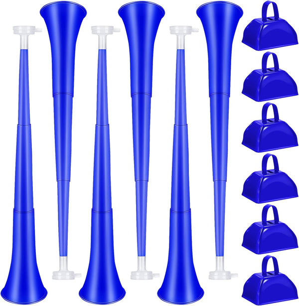 Treela 12 Pcs Collapsible Stadium Horn and Metal Cowbells 24 Inch Vuvuzela