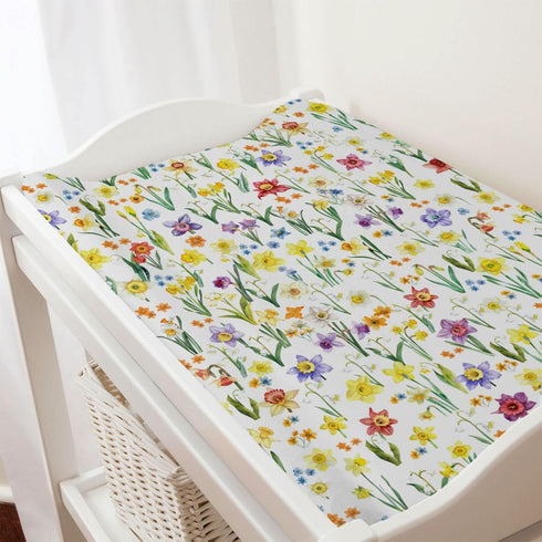 Watercolor Flowers Changing Pad Covers, Colorful Floral Leaves Sheets for Boy Girl, 32''x16''