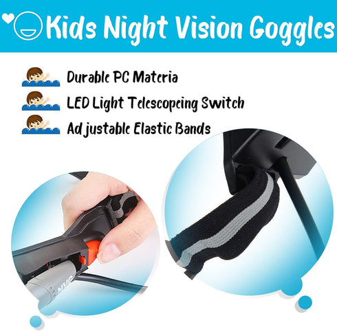 AGM Kids Night Vision Goggles - Adjustable Spy Gear Night Mission Goggles with Flip-Out Lights, Green Lens