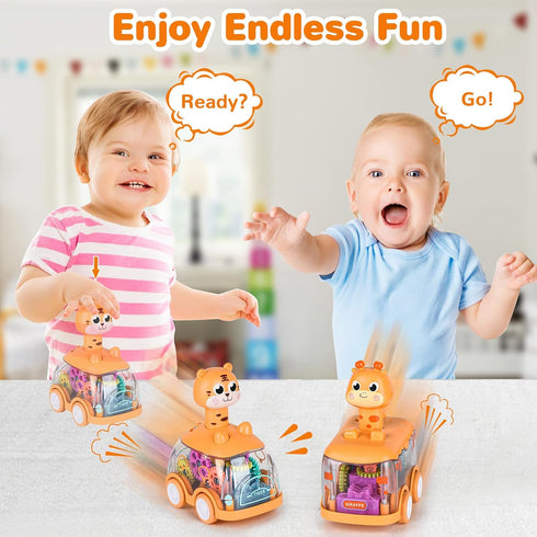 Baby Toy Cars Press and Go - Light Up Toys for Toddlers, Birthday Gifts for Kids Boys and Girls (Giraffe & Tiger)