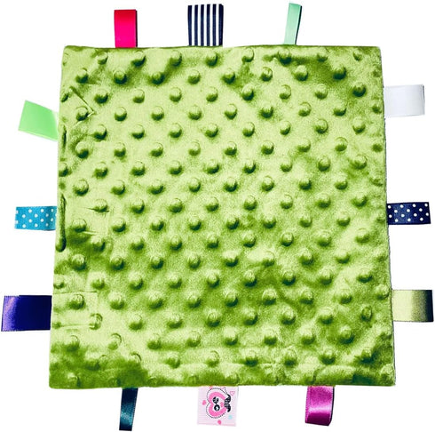Cute Green Frog Baby Tags Blanket, Soft Toddler Security Blanket with Tags, Ideal Baby Gift
