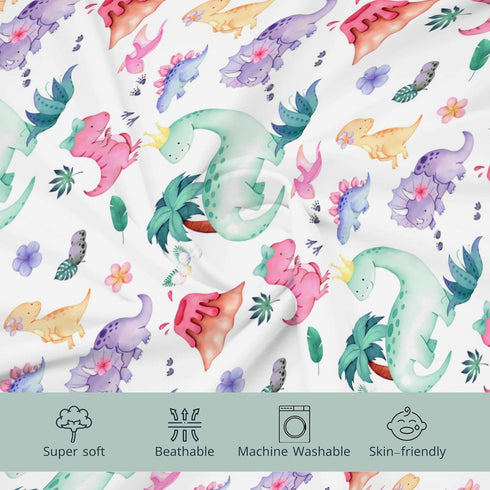 Girls Dinosaur Changing Pad Cover for Baby, Pink Purple Dino Animal Tropical Diaper Change Table Covers