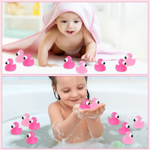 Jerify 100 Pcs Flamingo Rubber Duck Bulk - Rose Pink & Light Pink Bath Toys for Summer Beach Party Favors