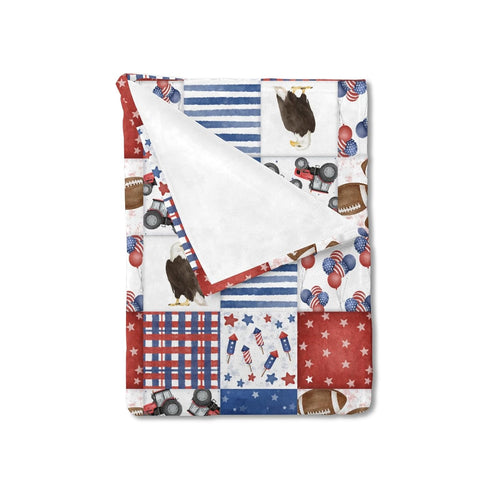 American Flag Eagle Football Plaid Baby Blanket, Independence Day Stars Stripes, Soft Swaddle Blanket for Infants