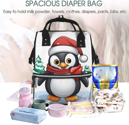 DWVTSLH Backpack Mummy Backpack Christmas Penguin Diaper Bag Multifunction Nappy Bags Waterproof Large Capacity Travel