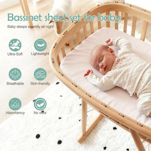 4 Pack 21" 35" Bassinet Fitted Sheets Compatible with x Amke, Ezebaby, Evolur Stellar and Mereryi Baby Bassinet, Soft